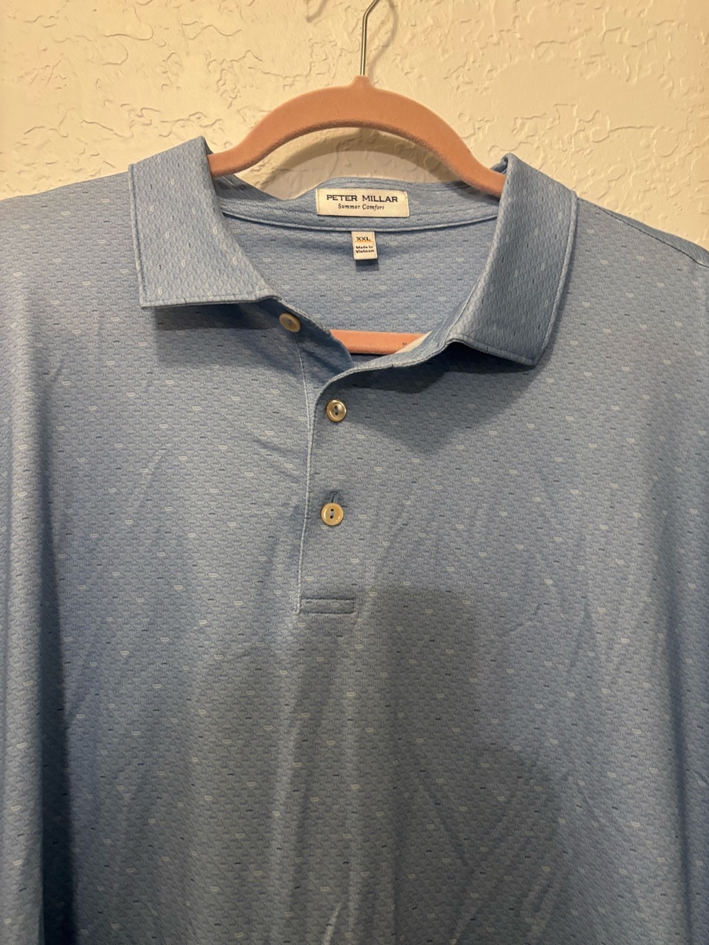 Peter Millar Summer Comfort Blue Polo Shirt XXL Performance Golf Shirt logo